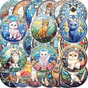 NIP! 55 Pieces of Stained Glass Window Cat Stickers!